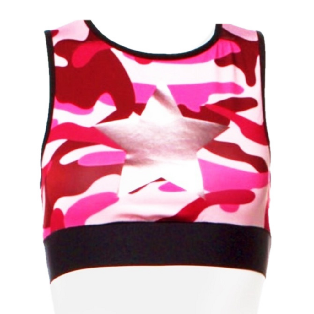 🍀 3 for $25 Ultracor NWT Sports Bra Small Pink Star Camouflage Made in USA